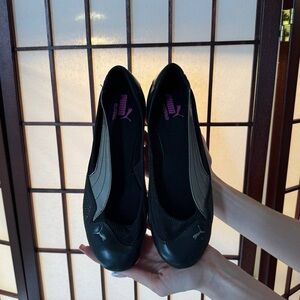 Puma Black Slip-On Ballet Flats with Silver Logo